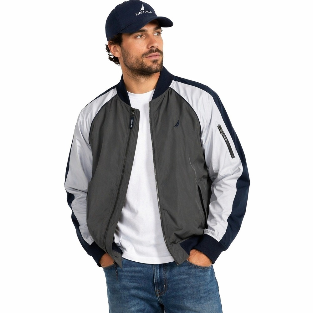 Nautica Bomber Jacket Mens 2XL Colour‎ Block Windbreaker Full Zip Lightweight
